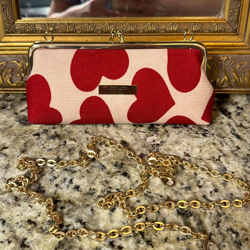 MIU MIU Red Heart Cosmetic Pouch / Bag With Chain NEW GWP - Picture 4 of 7
